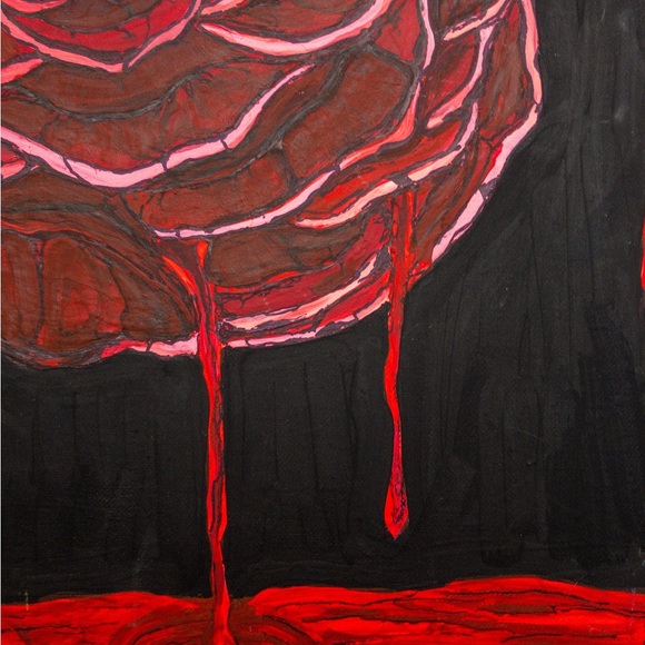 Dead Love, small size, bloody, bleeding dead rose, original painting. - Picture 5 of 6